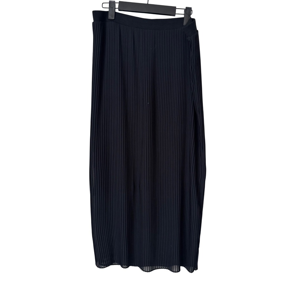 Bordeaux Black Pleated Maxi Skirt Elastic Waist Accordion Pleat Size Large